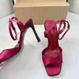 French-Style Minimalist Ankle-Strap Stiletto Heeled Sandals for Women, Featuring Square Toe, Open Toe and Single Toe Strap