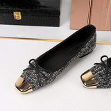 2025 Elegant Women Metal Square Toe Ladies Bow Flat Shoes