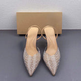 Unique Designer Tacones Elegant Shoes Medium Height Clear Studded Shoes Women's Sandals Heels