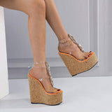 Diamond Rhinestone Clear Sandalias Con Plataforma Thick Sole Open Toe Sandals Wedge Platform Heels