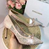 White Wedding Shoes Bridal Designer Lace Pointed Stiletto Female Temperament Heels