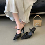 Elegant White Woven Heels Pointed Toe Women Braided Stiletto 7.5CM Sandals Breathable Summer Dress Shoes