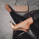 Mules Chaussures Femmes Size 42 Nude Sandals New Design Transparent PVC Heels for Ladies