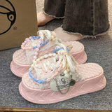 Pearl Sandalias Con Plataforma Candy Bow Lace Slides Fashion Outdoor Casual Shoes Pink Sandals