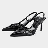 New Arrival Women's Pointed-Toe Low-Cut Stiletto Heels with Crisscross Buckle Straps - Mule Style Fashion Heel Sandals