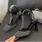 Sandalias De Tacon Rhinestone Mesh Fashion Slippers 2025 Summer & Spring Women Heels