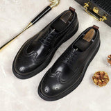 Hand-Finished Genuine Leather Brogue Oxfords: Thick Sole Dress Shoes for Business & Weddings