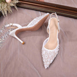 White Talons Dames Luxury Rhinestone Slingback Sandals Shoes Women Heel for Ladies