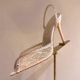 8.5CM/10CM Zapato De Tacon Women's Lace Rhinestone Slingback Heels Pointed Toe Stiletto Sandals for Wedding Party Evening