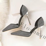 Chaussures Pour Femmes Nouveaux Styles Crystal Rivet Black Studded Pointed Toe Pencil Ladies Pumps Sexy Women's Dress+Shoes