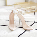 Zapatos Tacon PVC Upper Pumps Fashion Pointed Toe Stiletto Crystal Perspex Clear Heels for Ladies and Women