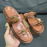 Summer New Arrival: Lady's Slip-On Open-Back Flat Sandals with Buckle, Breathable Round Toe Women Slippers Shoes
