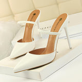 Talon Femme High Quality Lady Closed Pointed Toe Sandals Mules Pumps Sexy Women's Heels