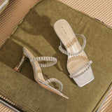 Luxury Rhinestone Open Toe Slipper Mules Low Latest Ladies Heels for Women Shoes