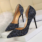 New Arrival European Fashion Bling Sequin Chaussure Femme Talon Slide Sandals Women Heels for Sexy Ladies Mules