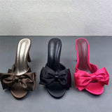 Elegant Women Satin Mules With Oversized Bow Knot Sexy Stiletto High Heel Sandals for Wedding Party Evening Dress Shoes