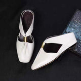 Women's Square Toe Leather Mules Metal Buckle Backless Slipper Sandals Heels for Casual Daily Wear