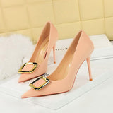 Talons Dames Luxury Buckle Pumps Big Tree Shoes Women Pink Heel for Ladies