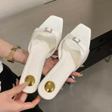 Brown Satin Square Toe Mules Crystal Buckle Elegant Slip on 5cm Heel Womens Dress Shoes Ladies Slippers