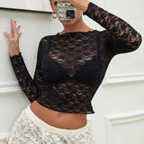Summer New Product Sexy Umbilical Perspective Lace Women's T-shirt High Collar Tank Top