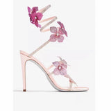 2026 Hots Luxury Crystal Blossom Sandals Sexy Ankle Wrap Flower Stilettos Glamorous Open Toe Wedding Shoes for Women Heels