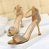 Open Toe Rhinestones Women 2025 New Designer Sexy 8.5CM Heels Female Shoes Summer Heeled Sandals