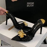 Chaussures Femme Tendance Latest Design Talons Haut Sexy Escarpins Open Toe Women Gold Thin Heels