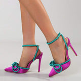 Top Selling Fancy Talon Femme 2025 Silk Material Trendy Cover Toe Pumps Bow Red Heels for Women