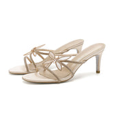Latest Fashion Estilo De Tacones Rhinestone Open Toe Sandals Silver Bottom Heels for Ladies