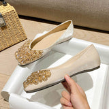 Rhinestone New Soft Sole Dress Office Shoes Flat Slipper Pumps Closed Toe Women Flat Shoes for Work
