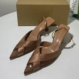 Women's French Elegant Color-Block Heeled Sandals Low-Cut Shoes | New Fashion All-Match Slip-On Sandals