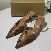 Women's French Elegant Color-Block Heeled Sandals Low-Cut Shoes | New Fashion All-Match Slip-On Sandals