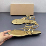 Ankle Strap Sandalias Altas Female Shoes Cute Ladies Footwear New Design Gold Flip Flops Women Flat Sandals