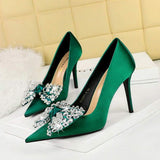 Sandalias Con Tacon Thin Trendy Pointed Toe Bow 2025 Heels for Women