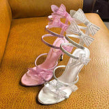 Ankle Snake Wrap Sandale Pour Femme Summer Classy Fashion Sandals Floral Pink Heels for Ladies
