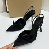 Sandales Pour Femmes Fancy Satin High-End Stiletto Heels Sandals Pointed-Toe Bowknot Ladies Sexy High Heel Pumps