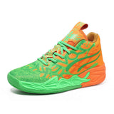 2026 Men Professional Basketball Shoes High Top Athletic Sneakers Mesh Shock Absorption Blue Red Flame Graphic Training Footwear