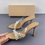 New Model Zapatos De Mujer High Heel Stiletto Mules Pearl Toe Heels for Women Ladies Pumps