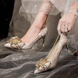 6CM/8CM/10CM Wedding Chaussure Fashion Crystal Rhinestone Luxury High Covering Stiletto Gold Heels for Women