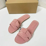 Babouches De Femme 2026 New Cross Strap Knotted Design Slide Slippers Fashion Casual Summer Women's Suede Flat Sandals