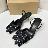Babouche Femme 2025 New Fashion Polka Dot Open Toe Silk Women Slingback Mules 2025 Low Kitten Heels
