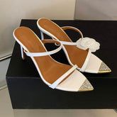 New Sandales Femme White Pointed toe Mules Elegant Evening Shoes Slippers