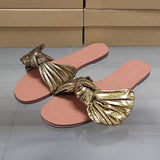 Quality Thong Bow Square Toe Women's Leather Flat Sandals for Ladies