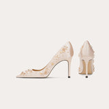 Spring Autumn Wedding Bride Rhinestone Flower Pink Fashion Sexy Work Shoes 6cm/8CM Female Heels