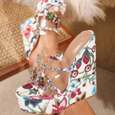 Kadin Sandalet Women Peep Toe Rhinestone Transparent Strap Platform Sandals Floral Embroidery Wedge Heels