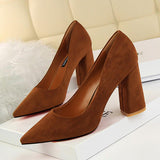 Bigtree Chaussure Talons Haut Sexy Escarpins Suede Block Heels Women's Pumps for Ladies