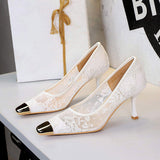 Elegant Shoes Women New Summer Woven Lace Metal Square Toe Sandals Stylish Comfortable Single Shoes Heels