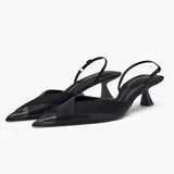 Women's French Elegant Color-Block Heeled Sandals Low-Cut Shoes | New Fashion All-Match Slip-On Sandals