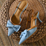 Korean Style Zapatos Luxury 2025 Slingback Fashion Shoes Pointed Heels Women's Pumps Para Damas Bow Thin Heels D'orsay Pumps PU