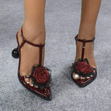 Unqiue Es Chaussures Talon Femmes Escarpins Summer Style Wine Red Flower High Heel for Women